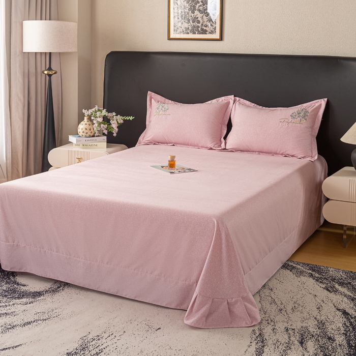 91家纺网 家纺一手货源 找家纺 昊翔家纺 2025新款全棉肌理纹磨毛绣花四件套套件 森沐-豆沙