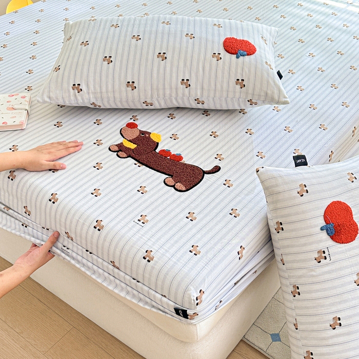 91家纺网 家纺一手货源 找家纺 （总）卡姿家纺 2025秋冬全棉双层纱-床笠三件套