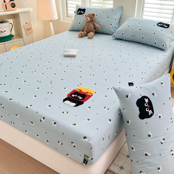 91家纺网 家纺一手货源 找家纺 （总）卡姿家纺 2025秋冬全棉双层纱-床笠三件套