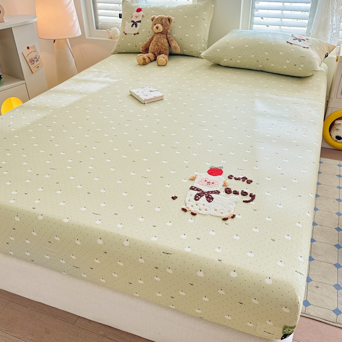 91家纺网 家纺一手货源 找家纺 卡姿家纺 2025秋冬全棉双层纱-床笠三件套 床笠-小羊驼