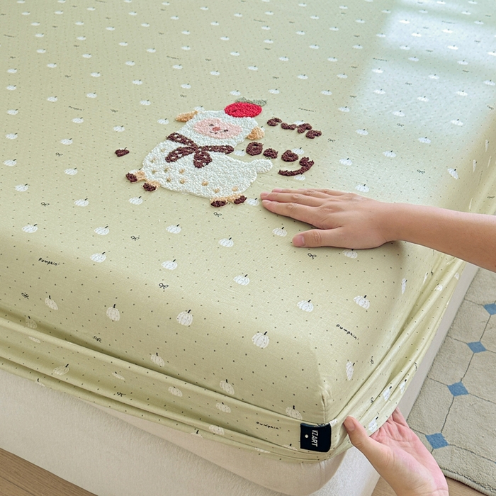 91家纺网 家纺一手货源 找家纺 卡姿家纺 2025秋冬全棉双层纱-床笠三件套 床笠-小羊驼