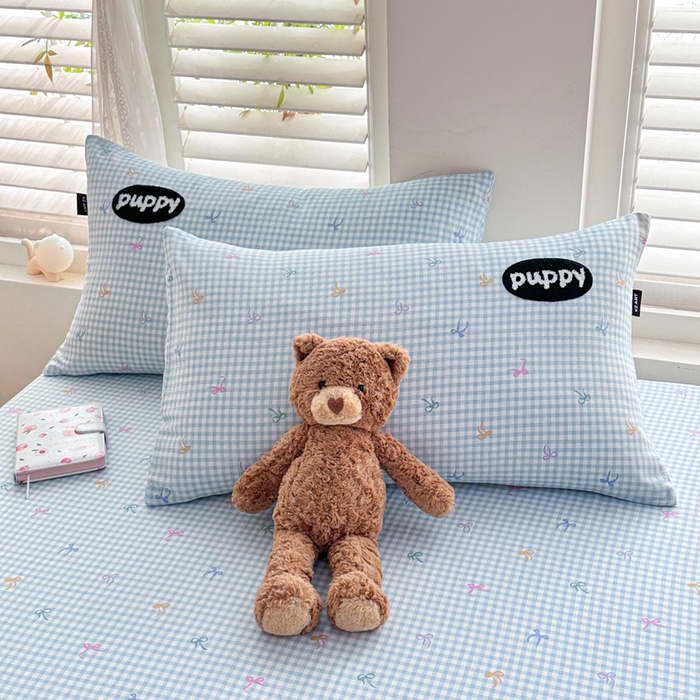 91家纺网 家纺一手货源 找家纺 卡姿家纺 2025秋冬全棉双层纱-床笠三件套 床笠-小狗图图