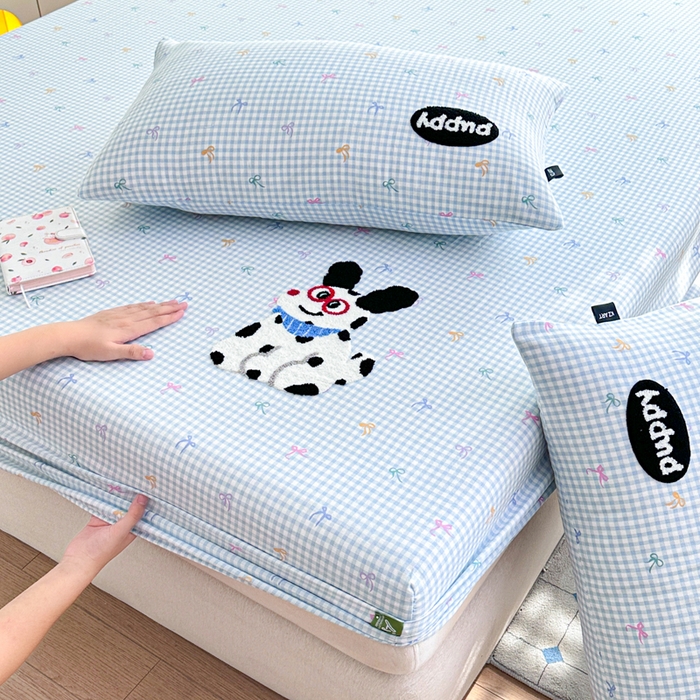 卡姿家纺 2025秋冬全棉双层纱-床笠三件套 床笠-小狗图图