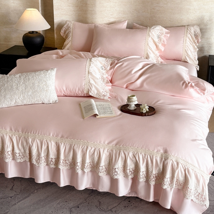 91家纺网 家纺一手货源 找家纺 （总）卡姿家纺 2025秋冬60支长绒棉法式蕾丝花边四件套-凯瑟琳