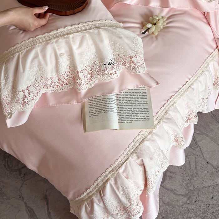 91家纺网 家纺一手货源 找家纺 （总）卡姿家纺 2025秋冬60支长绒棉法式蕾丝花边四件套-凯瑟琳