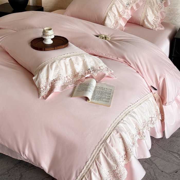 91家纺网 家纺一手货源 找家纺 （总）卡姿家纺 2025秋冬60支长绒棉法式蕾丝花边四件套-凯瑟琳