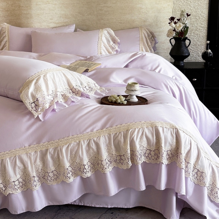 91家纺网 家纺一手货源 找家纺 （总）卡姿家纺 2025秋冬60支长绒棉法式蕾丝花边四件套-凯瑟琳