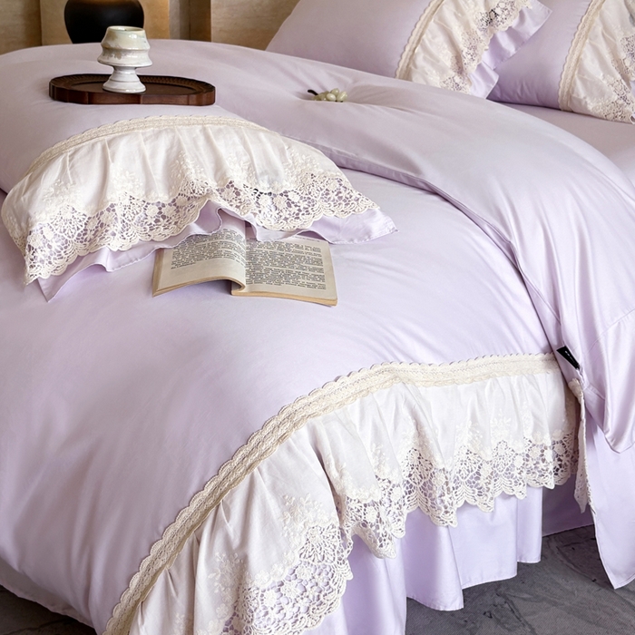 91家纺网 家纺一手货源 找家纺 卡姿家纺 2025秋冬60支长绒棉法式蕾丝花边四件套-凯瑟琳 凯瑟琳-紫