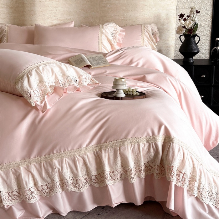（总）卡姿家纺 2025秋冬60支长绒棉法式蕾丝花边四件套-凯瑟琳