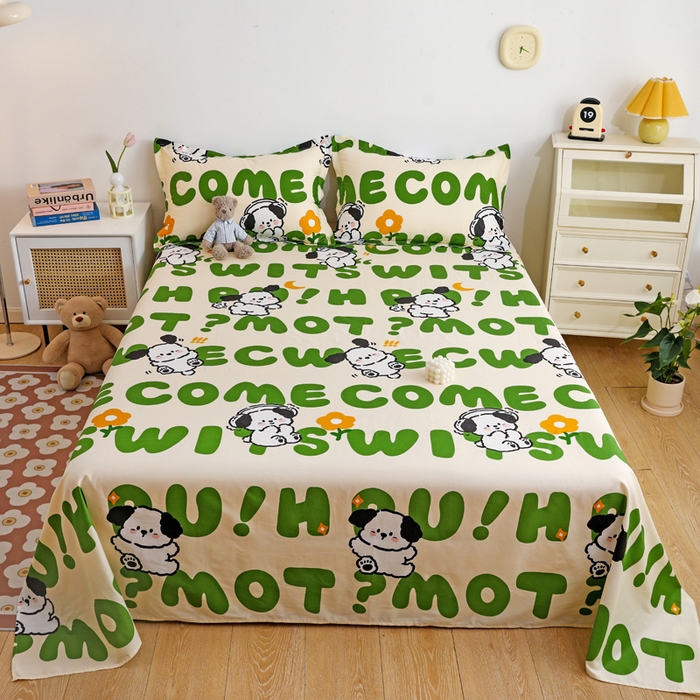 91家纺网 家纺一手货源 找家纺 金盛纺 2025新款13372全棉印花单品床单 屁屁狗