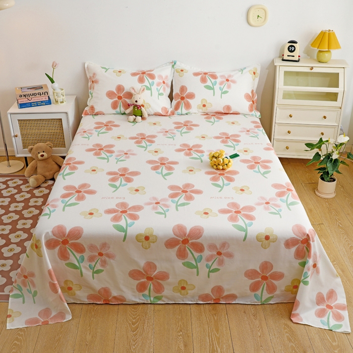 91家纺网 家纺一手货源 找家纺 金盛纺 2025新款13372全棉印花单品床单 桔阳花