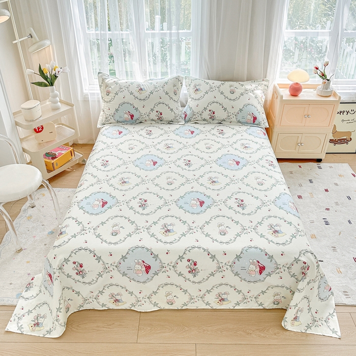 91家纺网 家纺一手货源 找家纺 金盛纺 2025新款13372全棉印花单品床单 春游泡泡