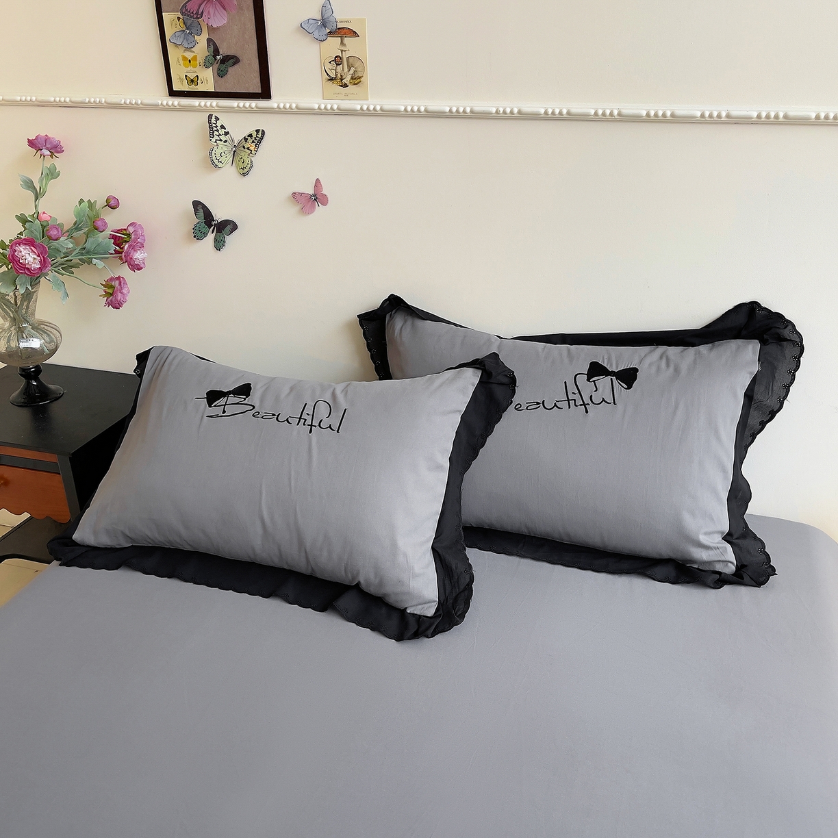 91家纺网 家纺一手货源 找家纺 （总）炫拼家纺 2025新款全棉纯棉韩版磨毛刺绣镂空花边纯棉四件套-邂逅系列