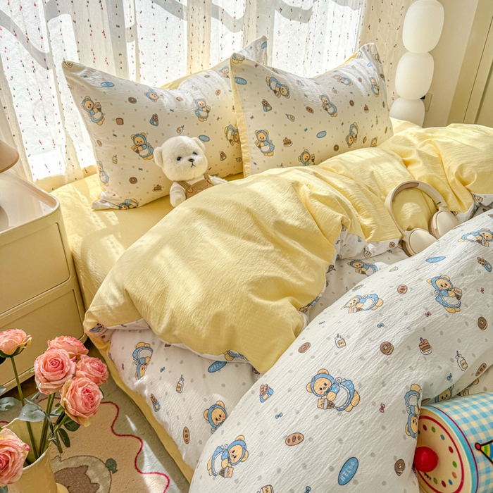 91家纺网 家纺一手货源 找家纺 （总）森璐家纺 2025新款云感双层纱卡通萌趣四件套