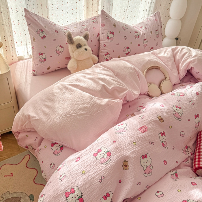 91家纺网 家纺一手货源 找家纺 （总）森璐家纺 2025新款云感双层纱卡通萌趣四件套