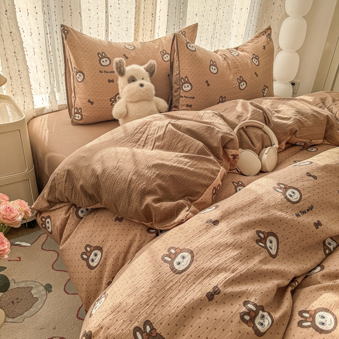 森璐家纺 2025新款云感双层纱卡通萌趣四件套 遇见-咖啡布布