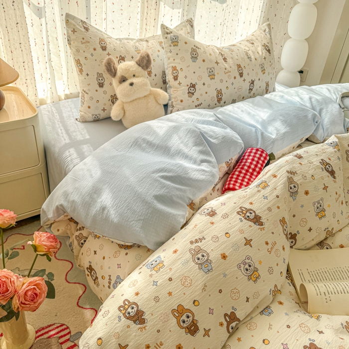 91家纺网 家纺一手货源 找家纺 （总）森璐家纺 2025新款云感双层纱卡通萌趣四件套