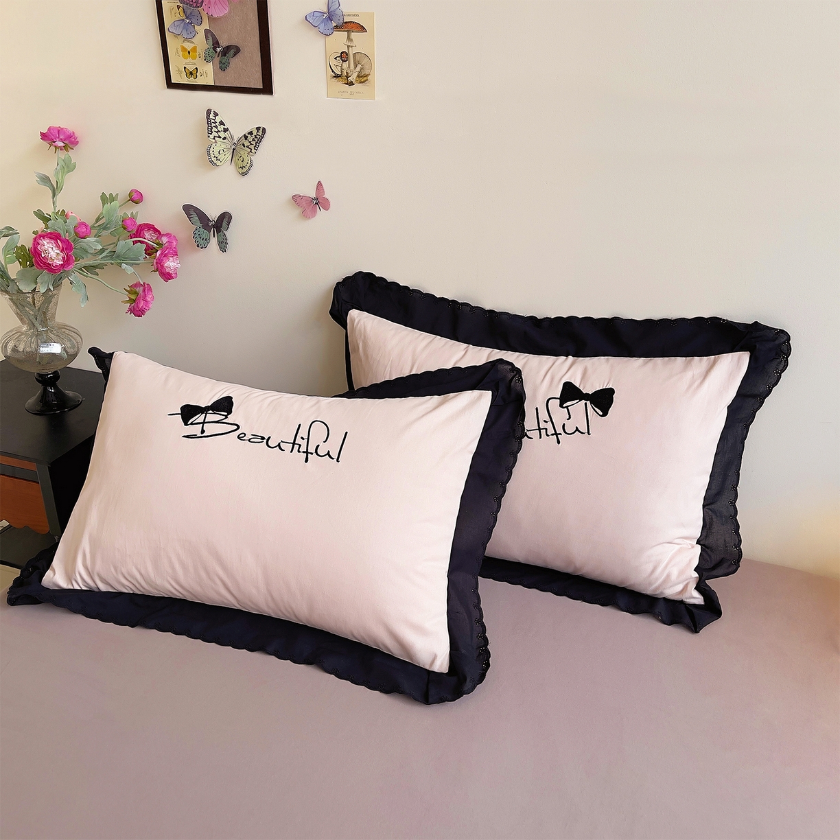 91家纺网 家纺一手货源 找家纺 炫拼家纺 2026新款全棉纯棉韩版磨毛刺绣镂空花边纯棉四件套-邂逅系列 邂逅-蜜茶粉