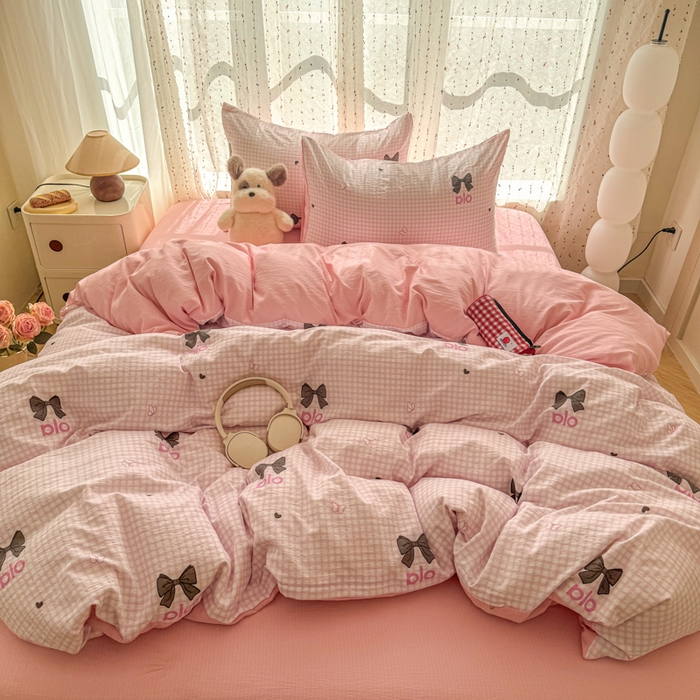 91家纺网 家纺一手货源 找家纺 森璐家纺 2025新款云感双层纱卡通萌趣四件套 遇见-少女日记