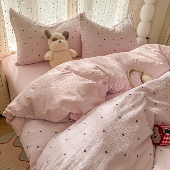 森璐家纺 2025新款云感双层纱卡通萌趣四件套 遇见-奶昔波点