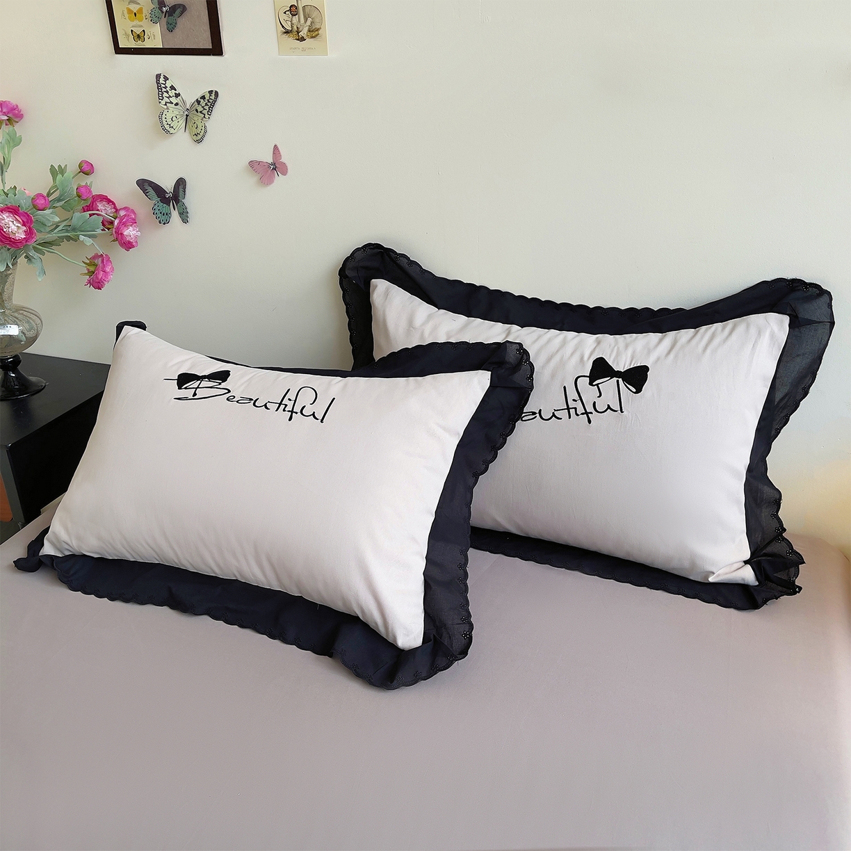 91家纺网 家纺一手货源 找家纺 炫拼家纺 2026新款全棉纯棉韩版磨毛刺绣镂空花边纯棉四件套-邂逅系列 邂逅-奶茶