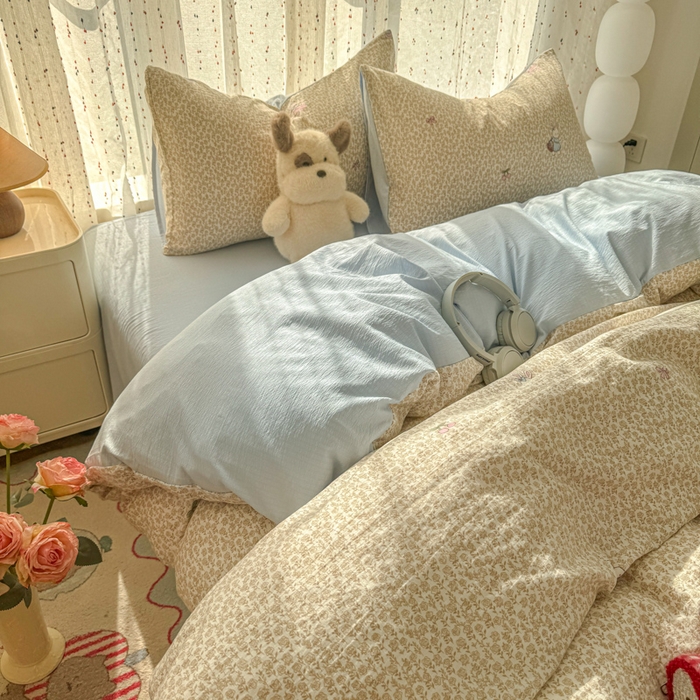 森璐家纺 2025新款云感双层纱卡通萌趣四件套 遇见-樱桃小兔