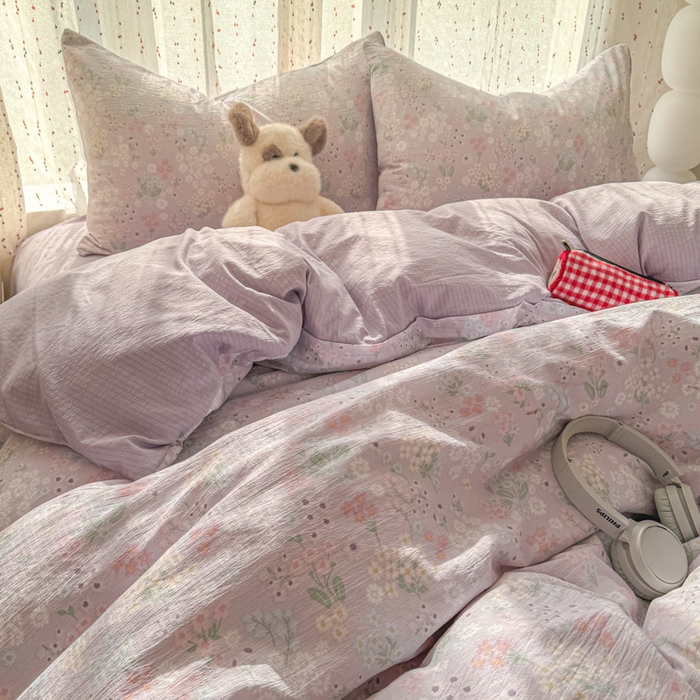 91家纺网 家纺一手货源 找家纺 森璐家纺 2025新款云感双层纱卡通萌趣四件套 遇见-夕颜