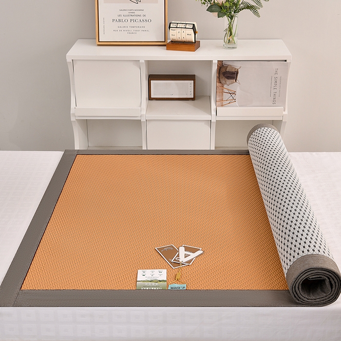 91家纺网 家纺一手货源 找家纺 小牛席业 2025新款PE冷感霸王藤凉席（经典包边款） 黄色