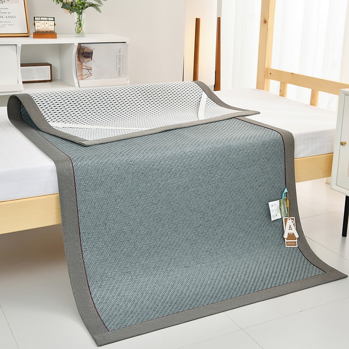 91家纺网 家纺一手货源 找家纺 小牛席业 2025新款PE冷感霸王藤凉席（经典包边款） 蓝色