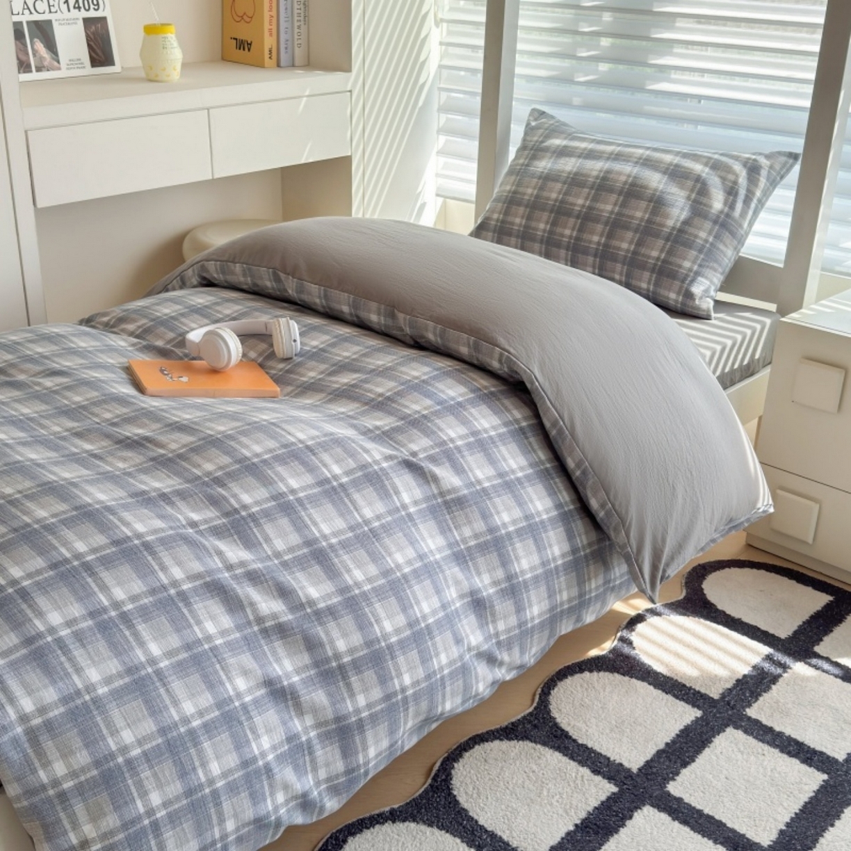 91家纺网 家纺一手货源 找家纺 雨田家纺 2025新款A类汉麻双层纱学生宿舍三件套上下铺三件套 快乐时光