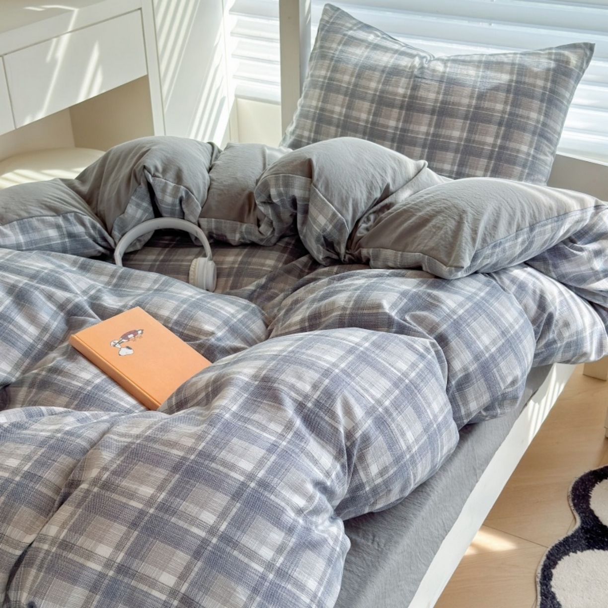 91家纺网 家纺一手货源 找家纺 雨田家纺 2025新款A类汉麻双层纱学生宿舍三件套上下铺三件套 快乐时光