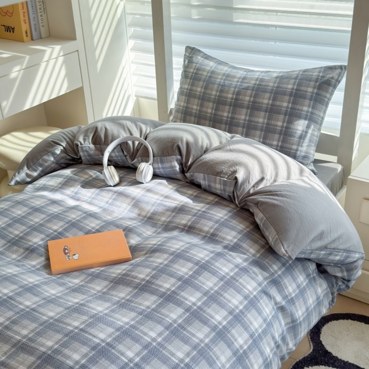 91家纺网 家纺一手货源 找家纺 雨田家纺 2025新款A类汉麻双层纱学生宿舍三件套上下铺三件套 快乐时光