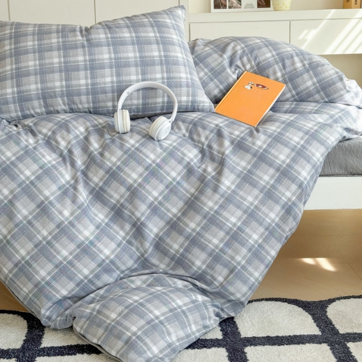 91家纺网 家纺一手货源 找家纺 雨田家纺 2025新款A类汉麻双层纱学生宿舍三件套上下铺三件套 快乐时光