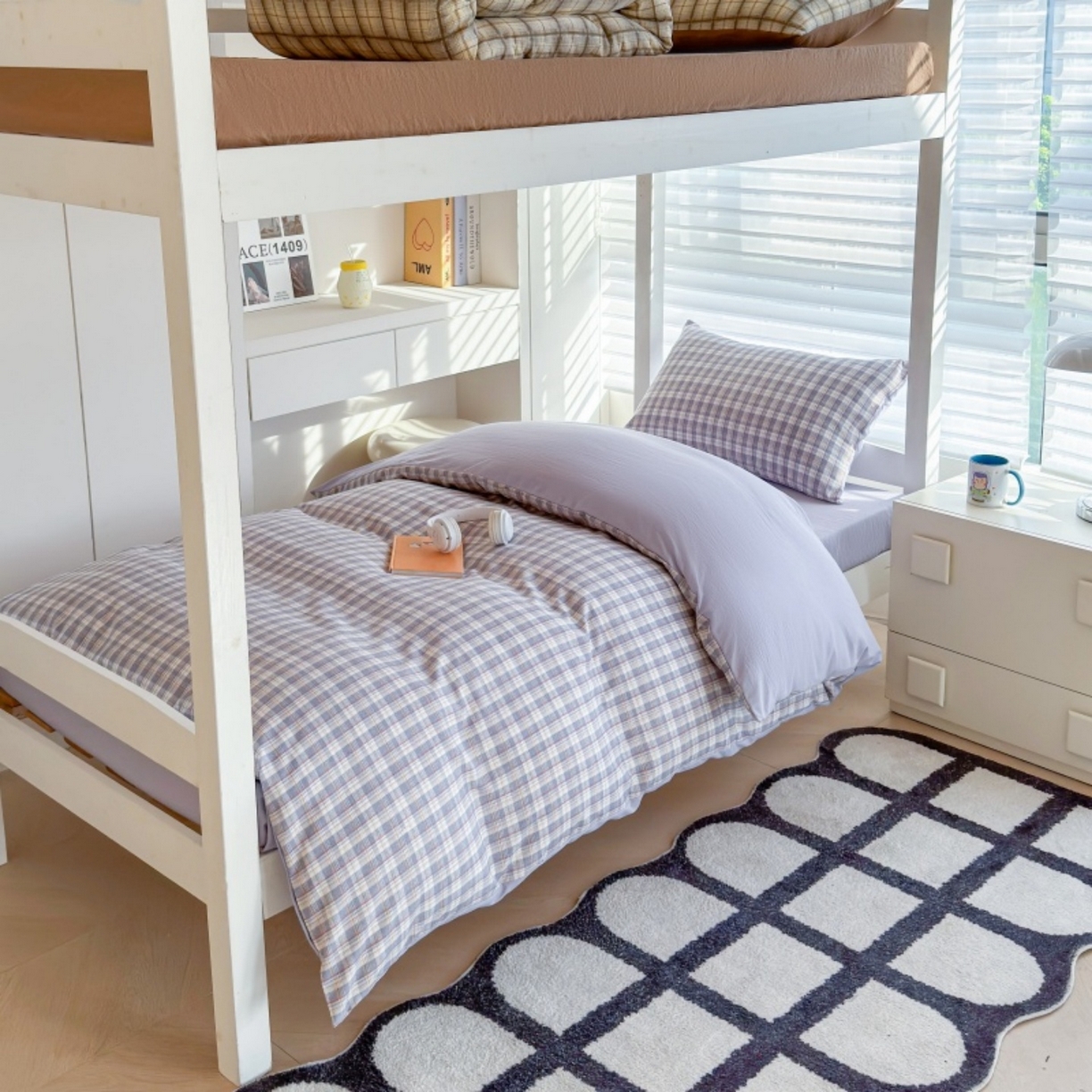 雨田家纺 2025新款A类汉麻双层纱学生宿舍三件套上下铺三件套 紫韵