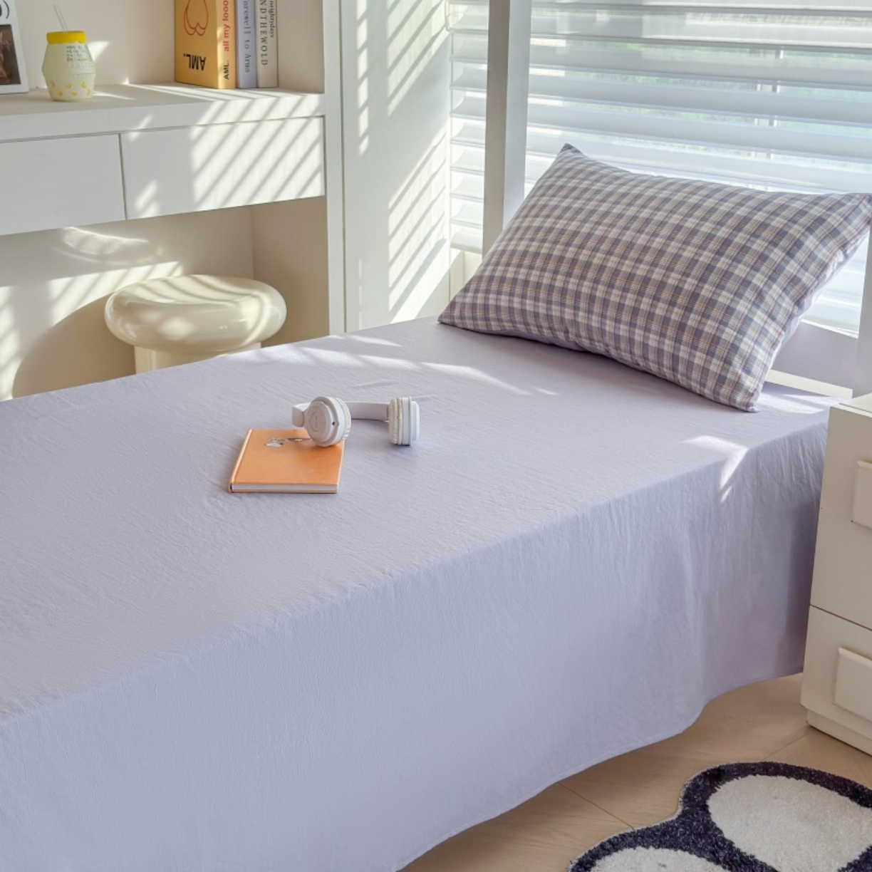 91家纺网 家纺一手货源 找家纺 雨田家纺 2025新款A类汉麻双层纱学生宿舍三件套上下铺三件套 紫韵