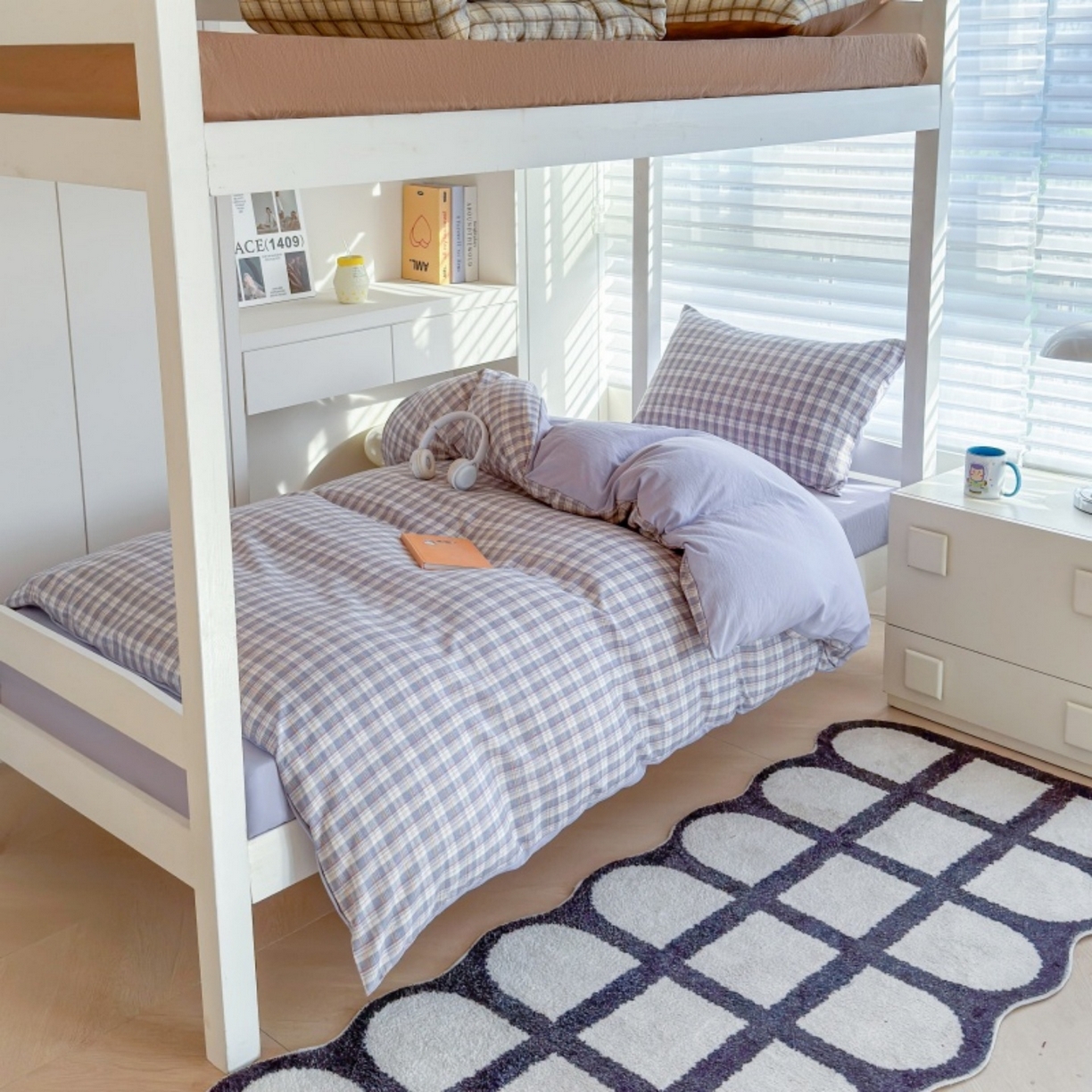 91家纺网 家纺一手货源 找家纺 雨田家纺 2025新款A类汉麻双层纱学生宿舍三件套上下铺三件套 紫韵