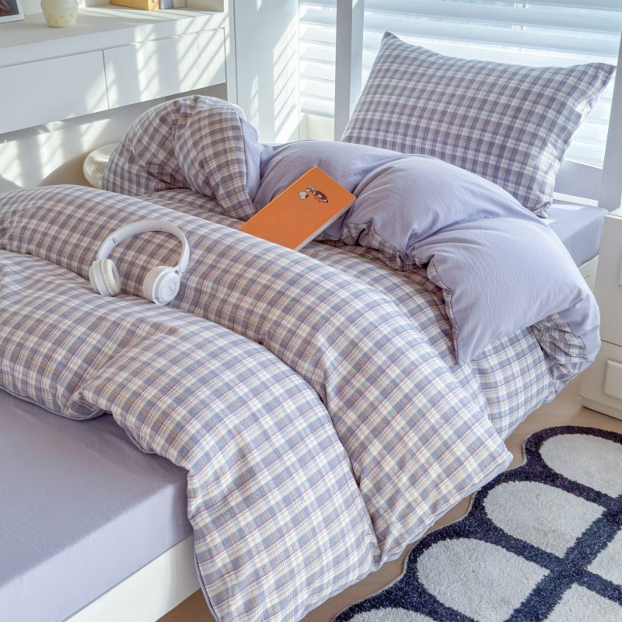 91家纺网 家纺一手货源 找家纺 雨田家纺 2025新款A类汉麻双层纱学生宿舍三件套上下铺三件套 紫韵