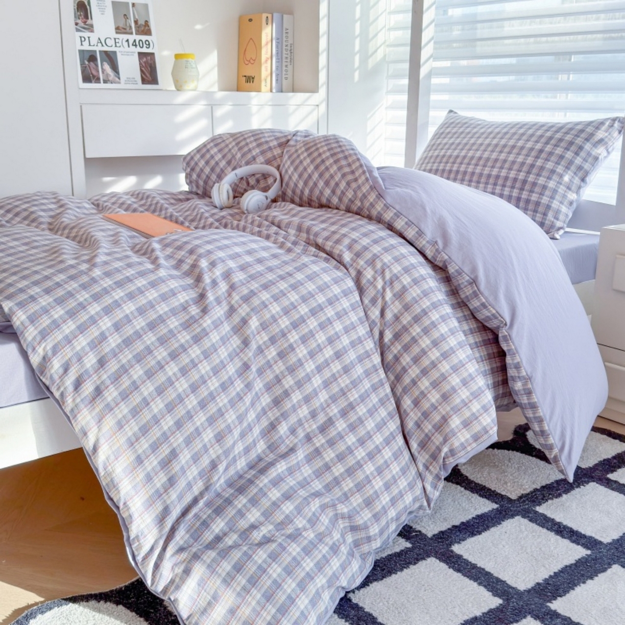 91家纺网 家纺一手货源 找家纺 雨田家纺 2025新款A类汉麻双层纱学生宿舍三件套上下铺三件套 紫韵