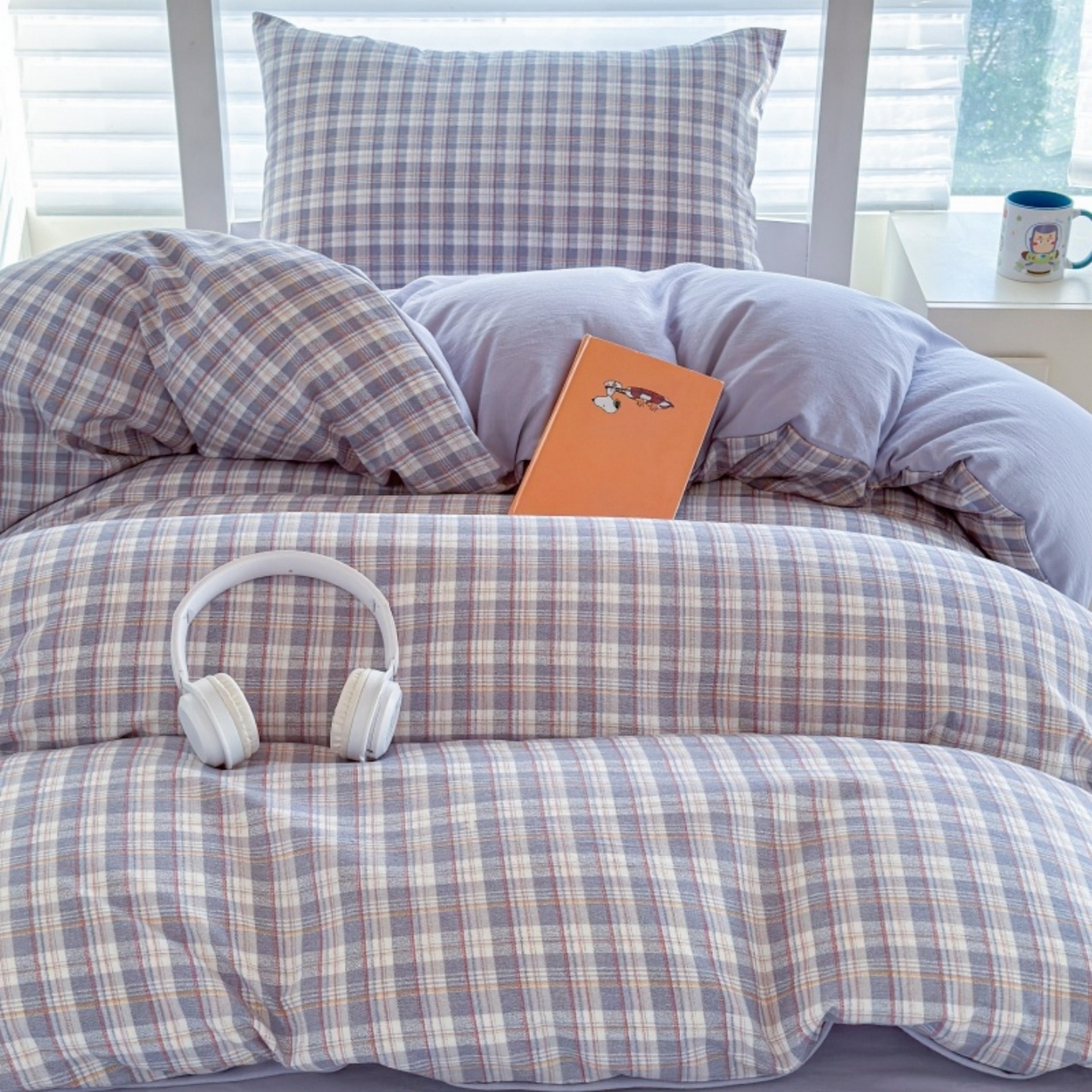 91家纺网 家纺一手货源 找家纺 雨田家纺 2025新款A类汉麻双层纱学生宿舍三件套上下铺三件套 紫韵