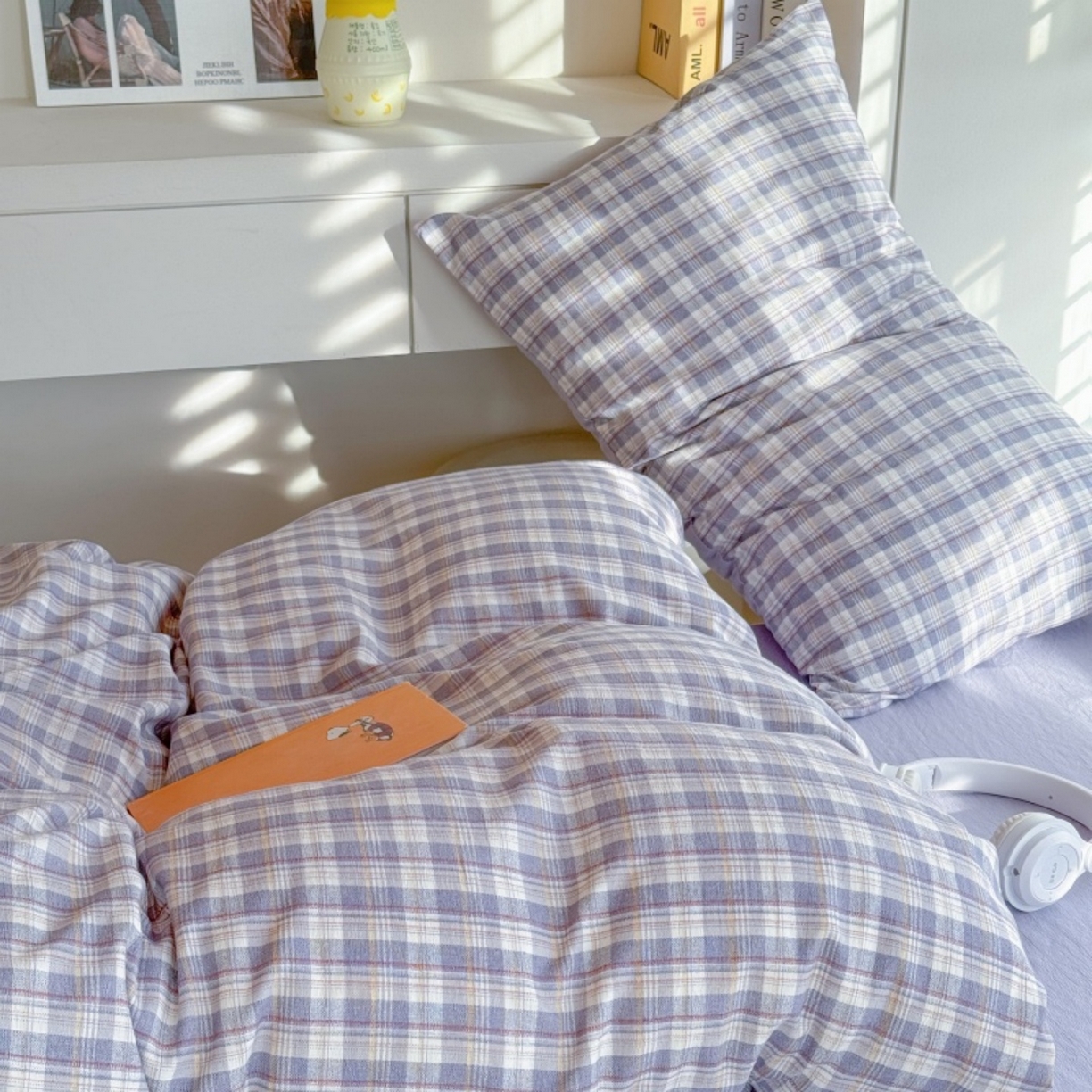 91家纺网 家纺一手货源 找家纺 雨田家纺 2025新款A类汉麻双层纱学生宿舍三件套上下铺三件套 紫韵