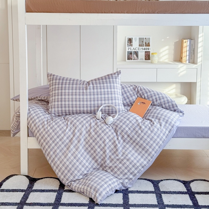 91家纺网 家纺一手货源 找家纺 雨田家纺 2025新款A类汉麻双层纱学生宿舍三件套上下铺三件套 紫韵