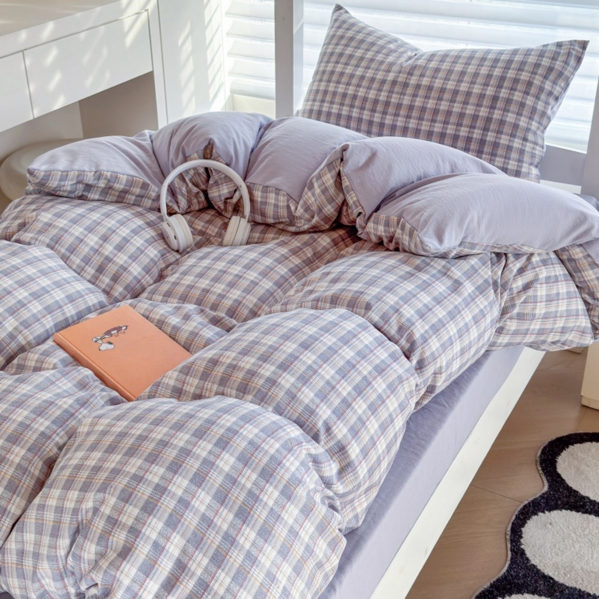 91家纺网 家纺一手货源 找家纺 雨田家纺 2025新款A类汉麻双层纱学生宿舍三件套上下铺三件套 紫韵