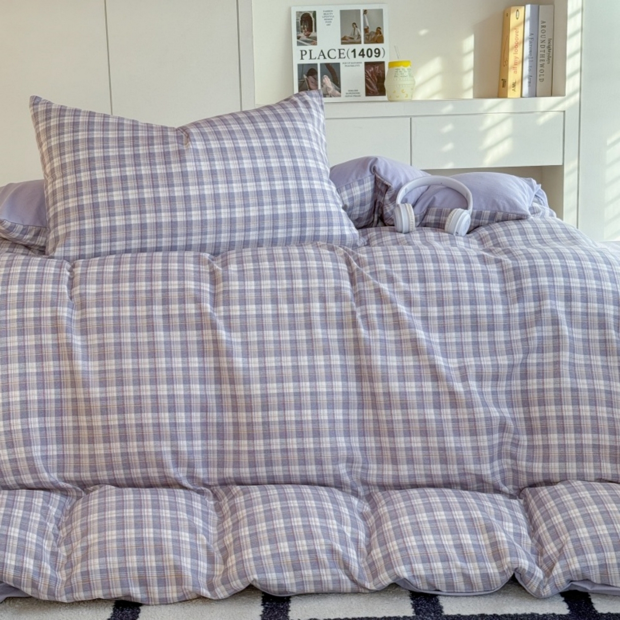 91家纺网 家纺一手货源 找家纺 雨田家纺 2025新款A类汉麻双层纱学生宿舍三件套上下铺三件套 紫韵