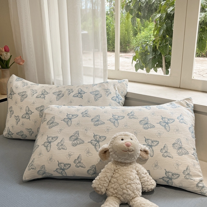 91家纺网 家纺一手货源 找家纺 王朝国际 2026爆款皱皱双层纱四件套蝶舞