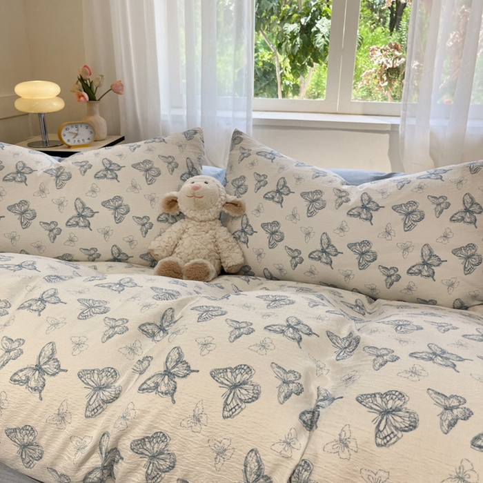 91家纺网 家纺一手货源 找家纺 王朝国际 2026爆款皱皱双层纱四件套蝶舞