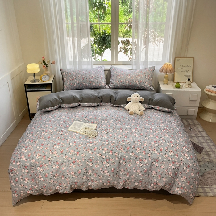 91家纺网 家纺一手货源 找家纺 王朝国际 2026爆款皱皱双层纱四件套繁花