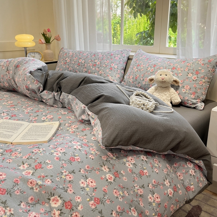 91家纺网 家纺一手货源 找家纺 王朝国际 2026爆款皱皱双层纱四件套繁花