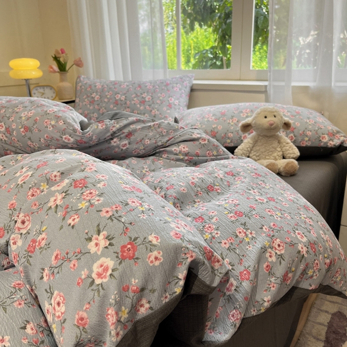 91家纺网 家纺一手货源 找家纺 王朝国际 2026爆款皱皱双层纱四件套繁花