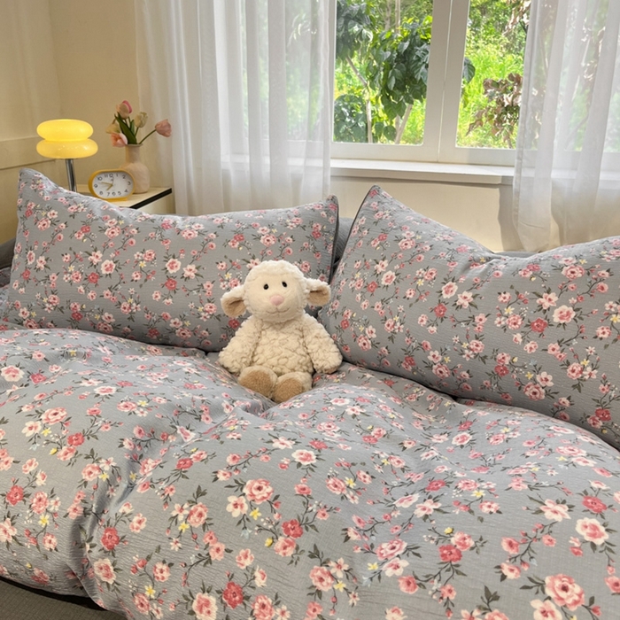 91家纺网 家纺一手货源 找家纺 王朝国际 2026爆款皱皱双层纱四件套繁花