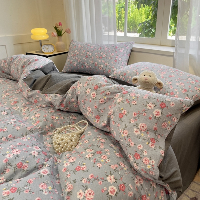 91家纺网 家纺一手货源 找家纺 王朝国际 2026爆款皱皱双层纱四件套繁花